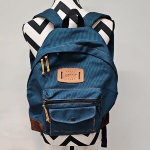 Esprit Teal Rough & Ready Vintage Backpack, Brown Suede Bottom